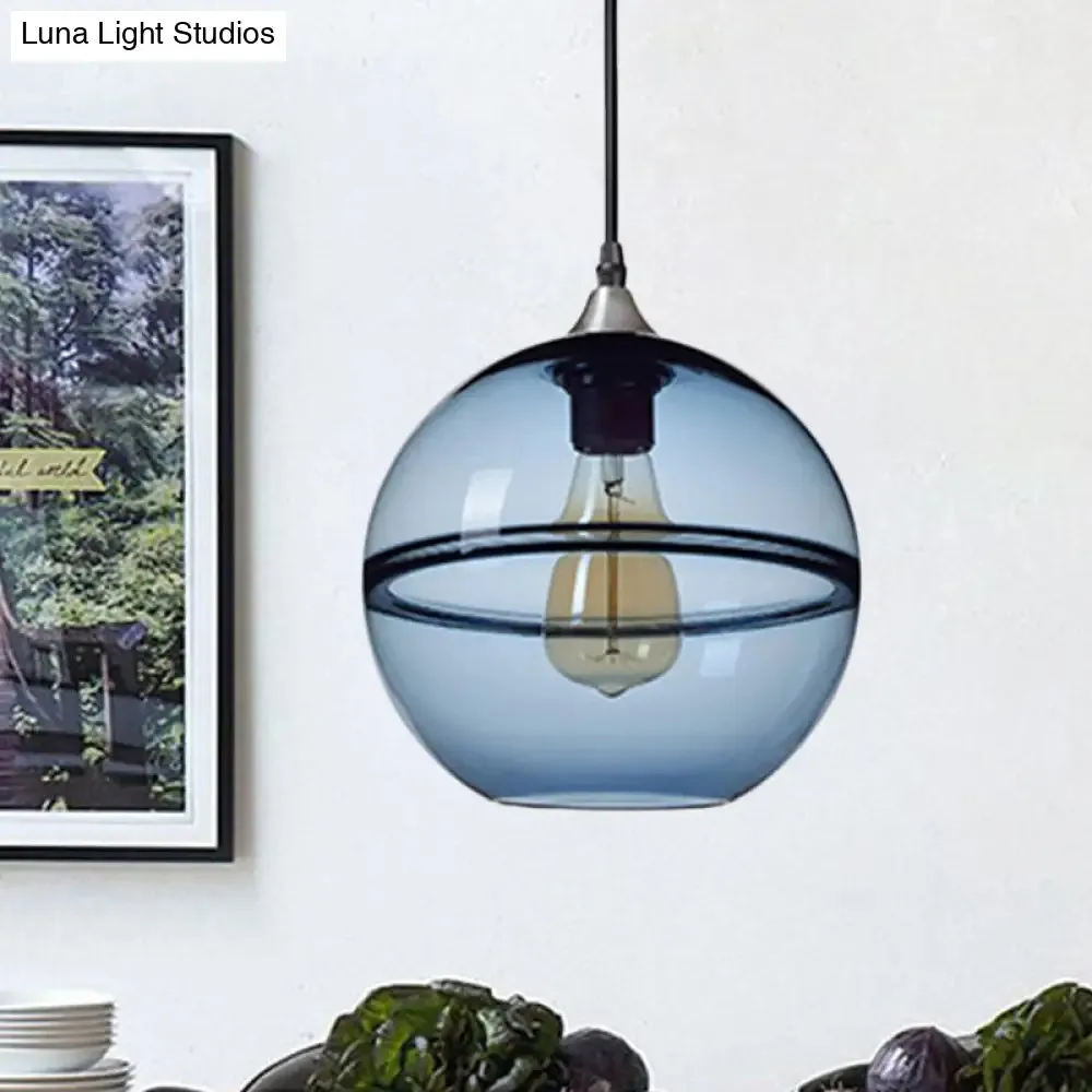 Modern Blue/Clear Glass Pendant Light for Dining Room – 1 Head, 8"/10"/12" Wide