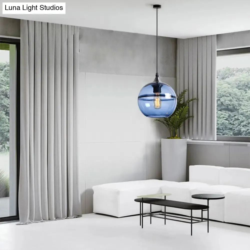 Modern Blue/Clear Glass Pendant Light for Dining Room – 1 Head, 8"/10"/12" Wide