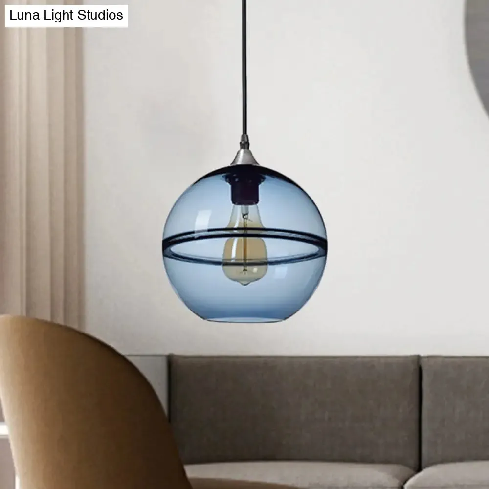 Modern Blue/Clear Glass Pendant Light for Dining Room – 1 Head, 8"/10"/12" Wide