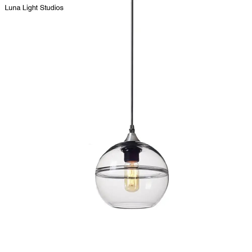Modern Blue/Clear Glass Pendant Light for Dining Room – 1 Head, 8"/10"/12" Wide
