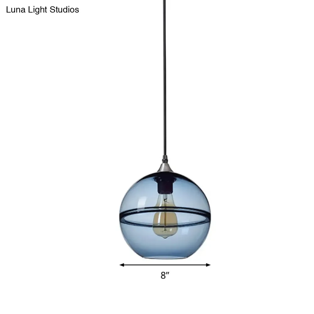 Modern Blue/Clear Glass Pendant Light for Dining Room – 1 Head, 8"/10"/12" Wide
