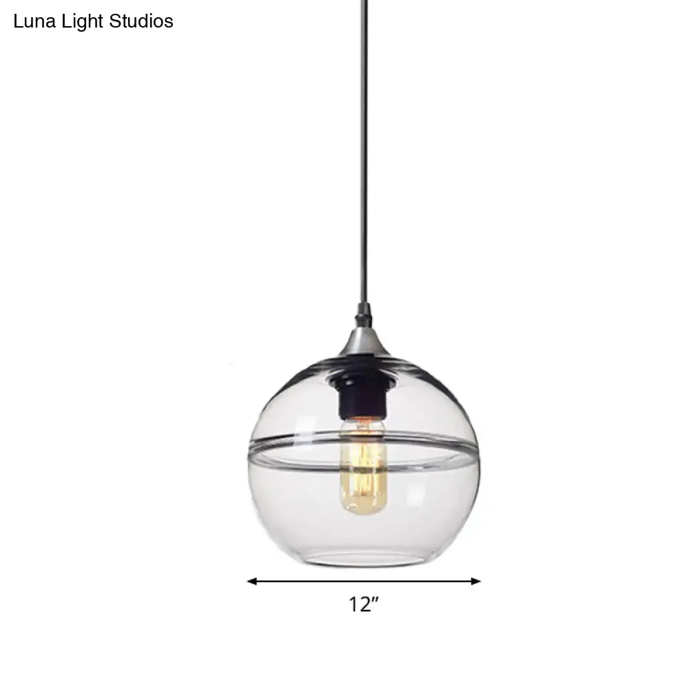 Modern Blue/Clear Glass Pendant Light for Dining Room – 1 Head, 8"/10"/12" Wide