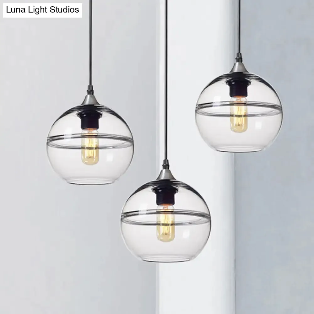 Modern Blue/Clear Glass Pendant Light for Dining Room – 1 Head, 8"/10"/12" Wide