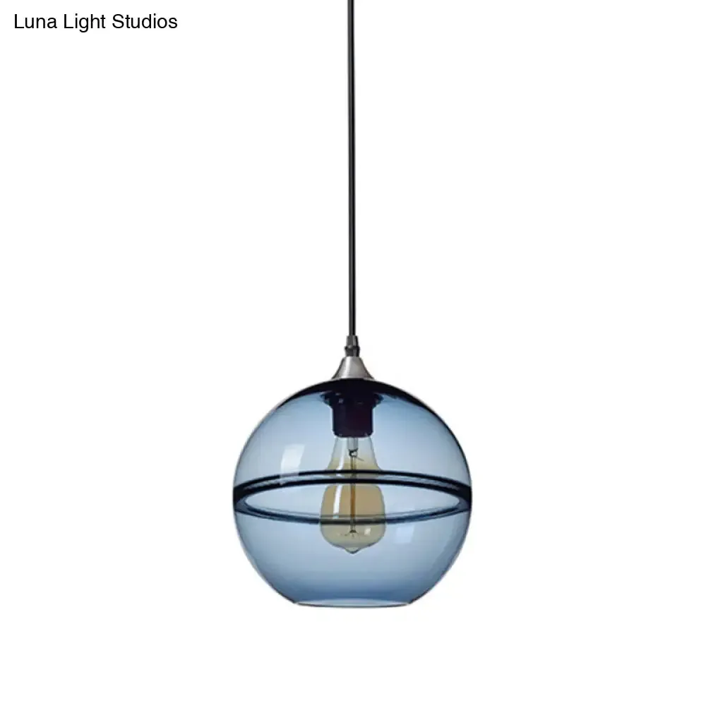 Modern Blue/Clear Glass Pendant Light for Dining Room – 1 Head, 8"/10"/12" Wide
