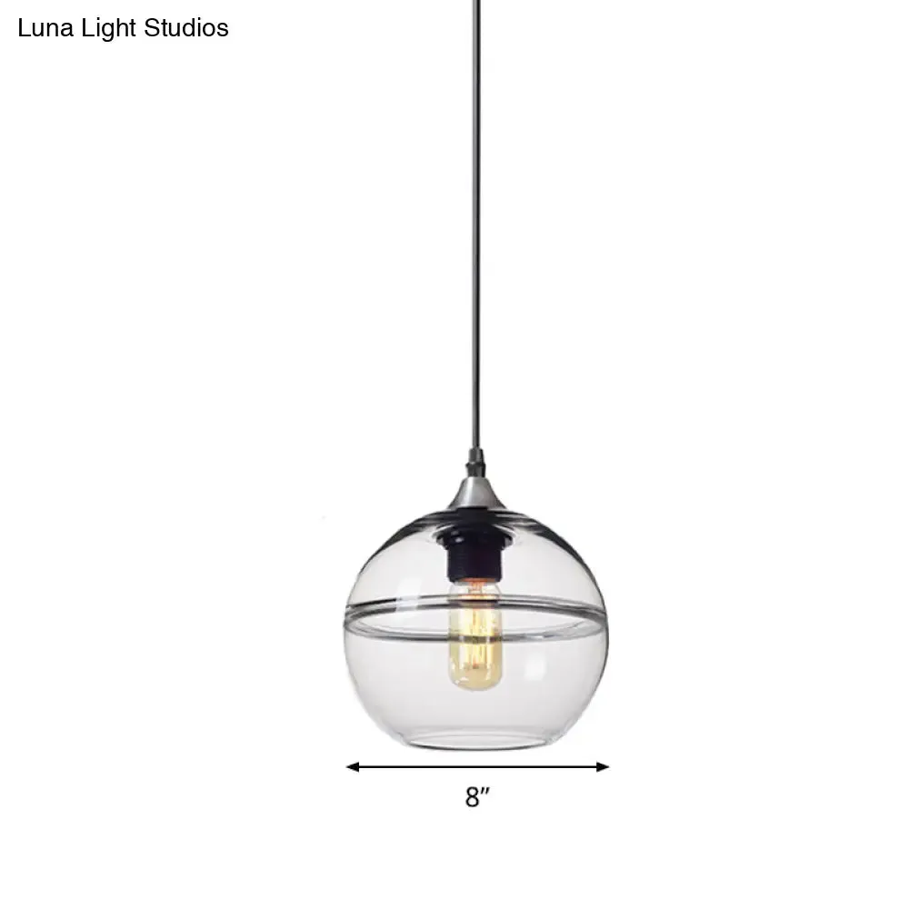 Modern Blue/Clear Glass Pendant Light for Dining Room – 1 Head, 8"/10"/12" Wide