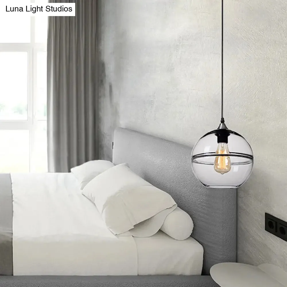 Modern Blue/Clear Glass Pendant Light for Dining Room – 1 Head, 8"/10"/12" Wide