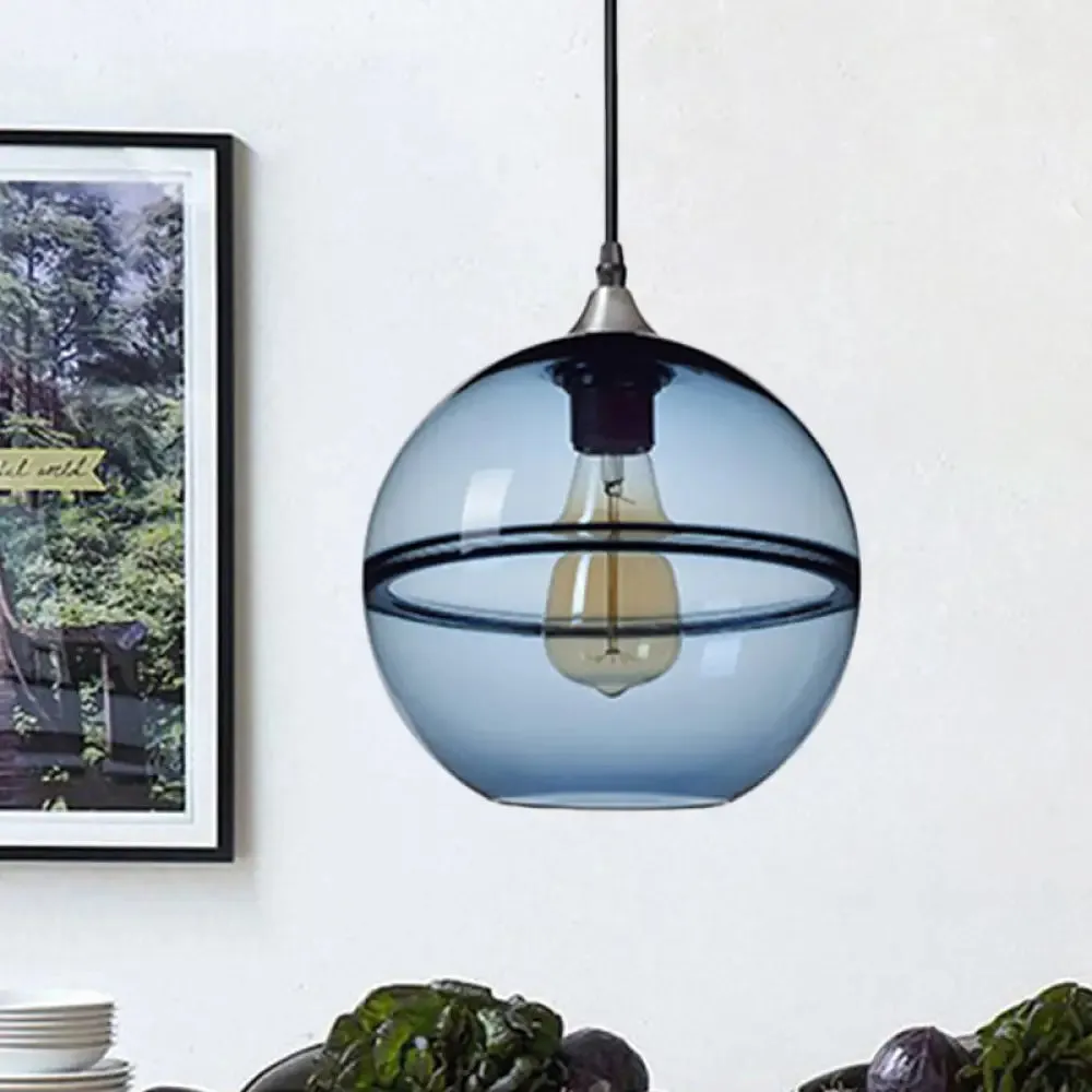 Modern Blue/Clear Glass Pendant Light for Dining Room – 1 Head, 8"/10"/12" Wide