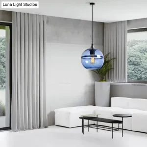 Modern Blue/Clear Glass Pendant Light for Dining Room – 1 Head, 8"/10"/12" Wide