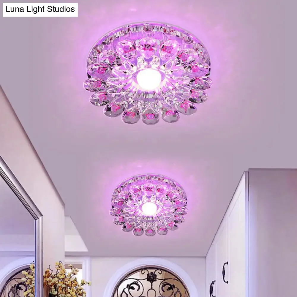 Modern Crystal LED Flush Mount Ceiling Light for Corridor - Purple Flower Design
