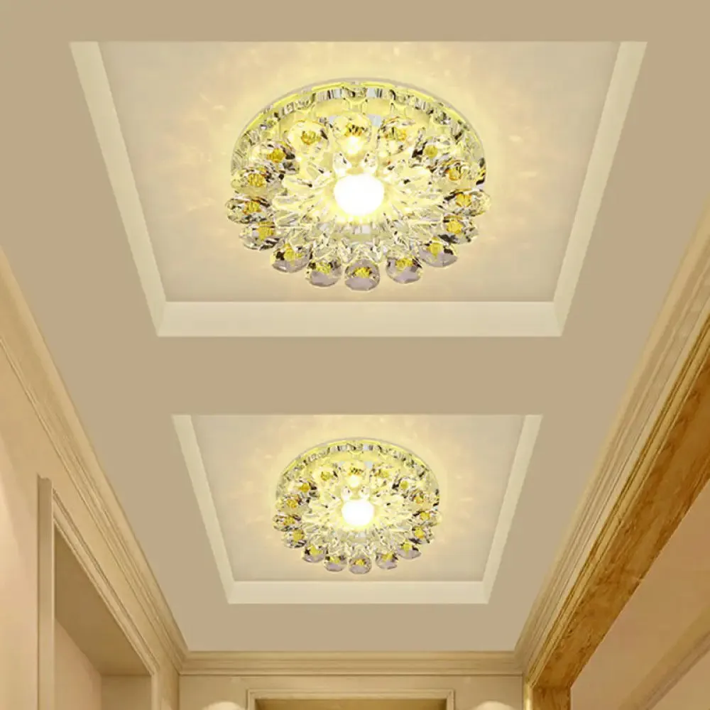 Modern Crystal LED Flush Mount Ceiling Light for Corridor - Purple Flower Design