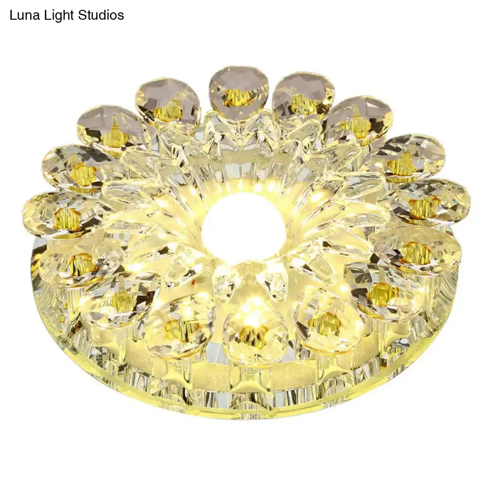 Modern Crystal LED Flush Mount Ceiling Light for Corridor - Purple Flower Design