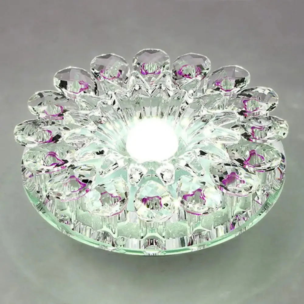 Modern Crystal LED Flush Mount Ceiling Light for Corridor - Purple Flower Design