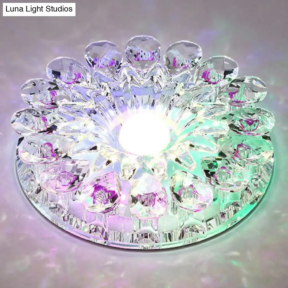 Modern Crystal LED Flush Mount Ceiling Light for Corridor - Purple Flower Design