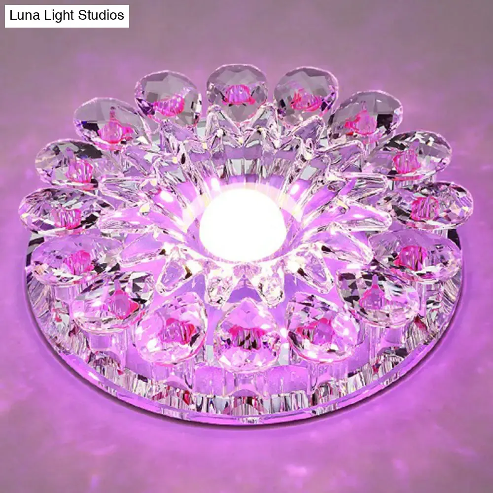 Modern Crystal LED Flush Mount Ceiling Light for Corridor - Purple Flower Design