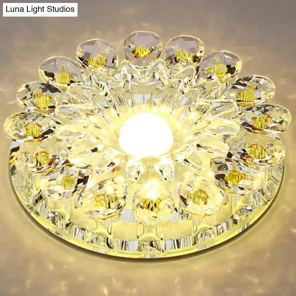 Modern Crystal LED Flush Mount Ceiling Light for Corridor - Purple Flower Design