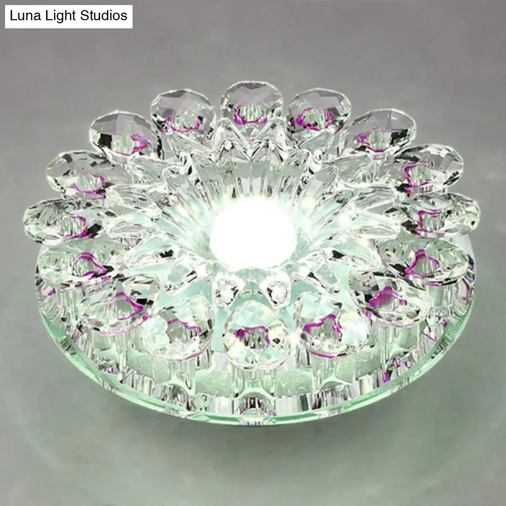 Modern Crystal LED Flush Mount Ceiling Light for Corridor - Purple Flower Design