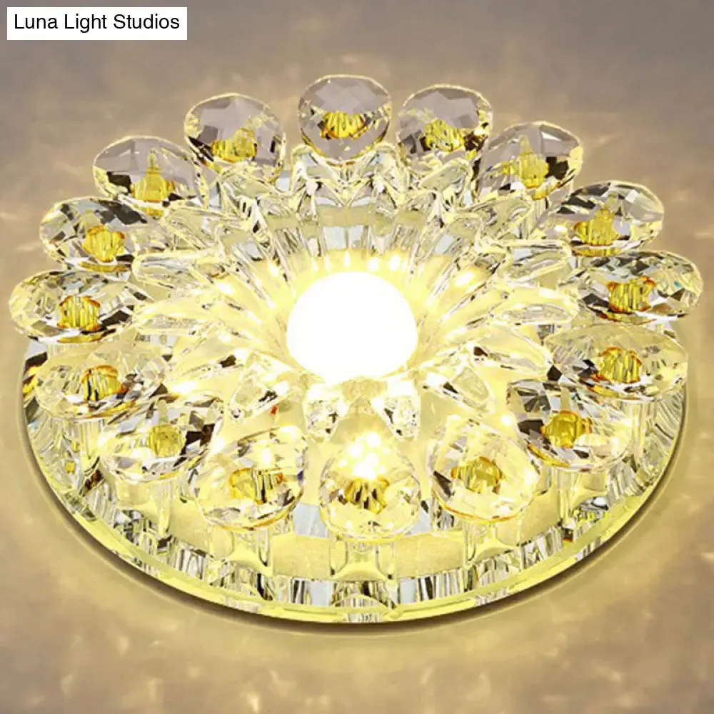 Modern Crystal LED Flush Mount Ceiling Light for Corridor - Purple Flower Design