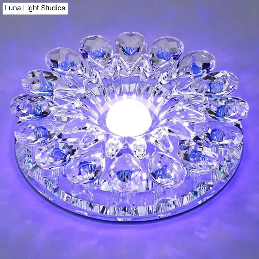 Modern Crystal LED Flush Mount Ceiling Light for Corridor - Purple Flower Design