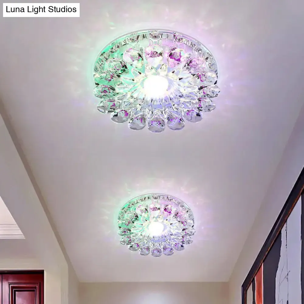 Modern Crystal LED Flush Mount Ceiling Light for Corridor - Purple Flower Design