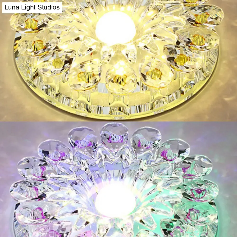 Modern Crystal LED Flush Mount Ceiling Light for Corridor - Purple Flower Design