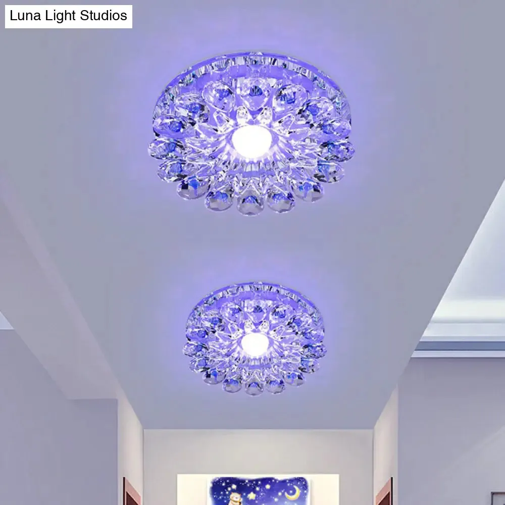 Modern Crystal LED Flush Mount Ceiling Light for Corridor - Purple Flower Design