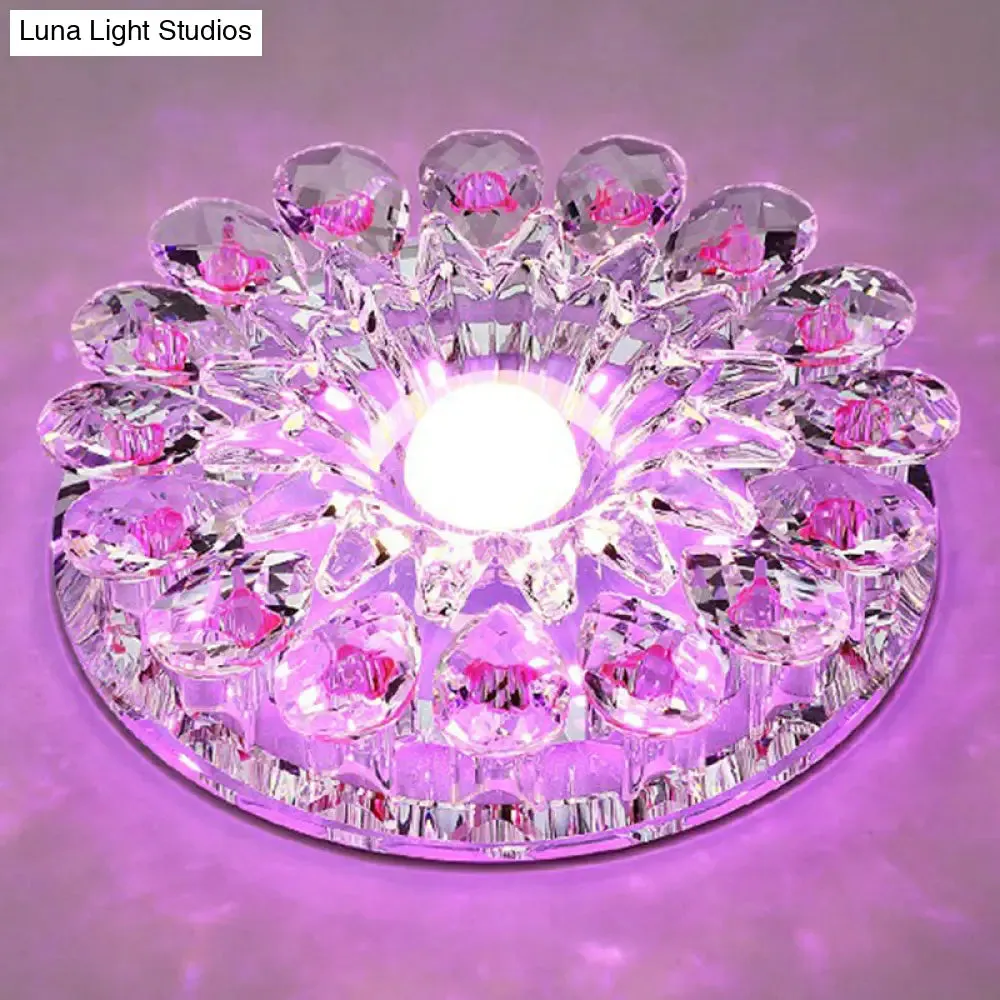 Modern Crystal LED Flush Mount Ceiling Light for Corridor - Purple Flower Design