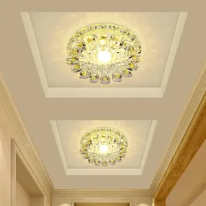 Modern Crystal LED Flush Mount Ceiling Light for Corridor - Purple Flower Design