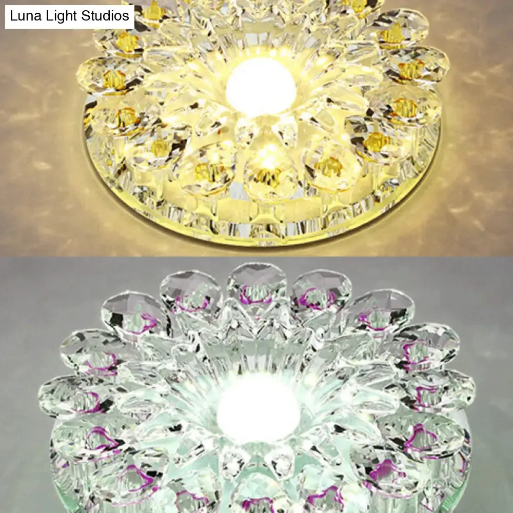 Modern Crystal LED Flush Mount Ceiling Light for Corridor - Purple Flower Design