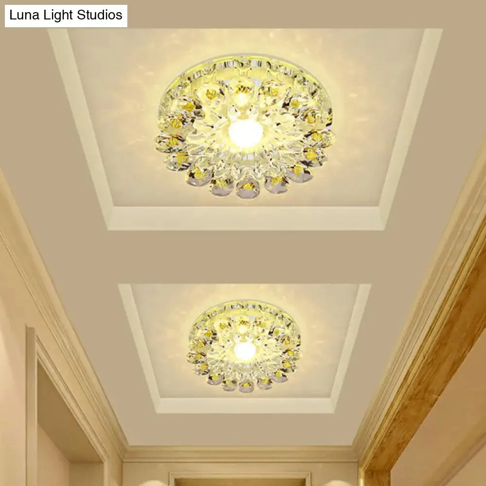 Modern Crystal LED Flush Mount Ceiling Light for Corridor - Purple Flower Design