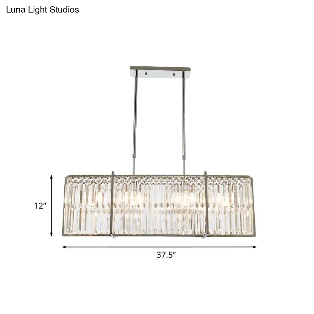 Modern Crystal Rod Island Pendant – Rectangular with 5 Lights, Chrome Finish