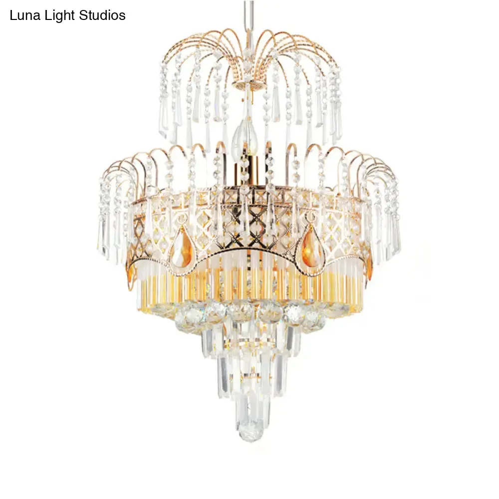 Modern Gold Chandelier Light with Layered Crystal Shade - 3/7 Lights - 18"/19.5" Wide - Dining Room Ceiling Lamp