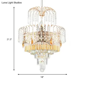 Modern Gold Chandelier Light with Layered Crystal Shade - 3/7 Lights - 18"/19.5" Wide - Dining Room Ceiling Lamp