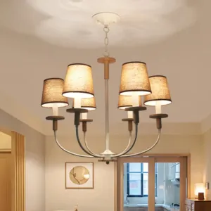 Modern Pendant Light with Flaxen Barrel Fabric Shade - 6/8 Heads