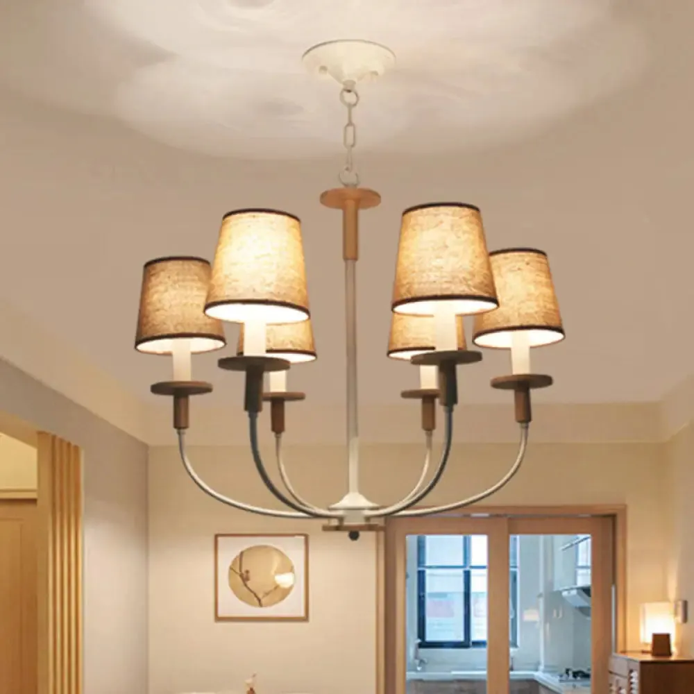 Modern Pendant Light with Flaxen Barrel Fabric Shade - 6/8 Heads