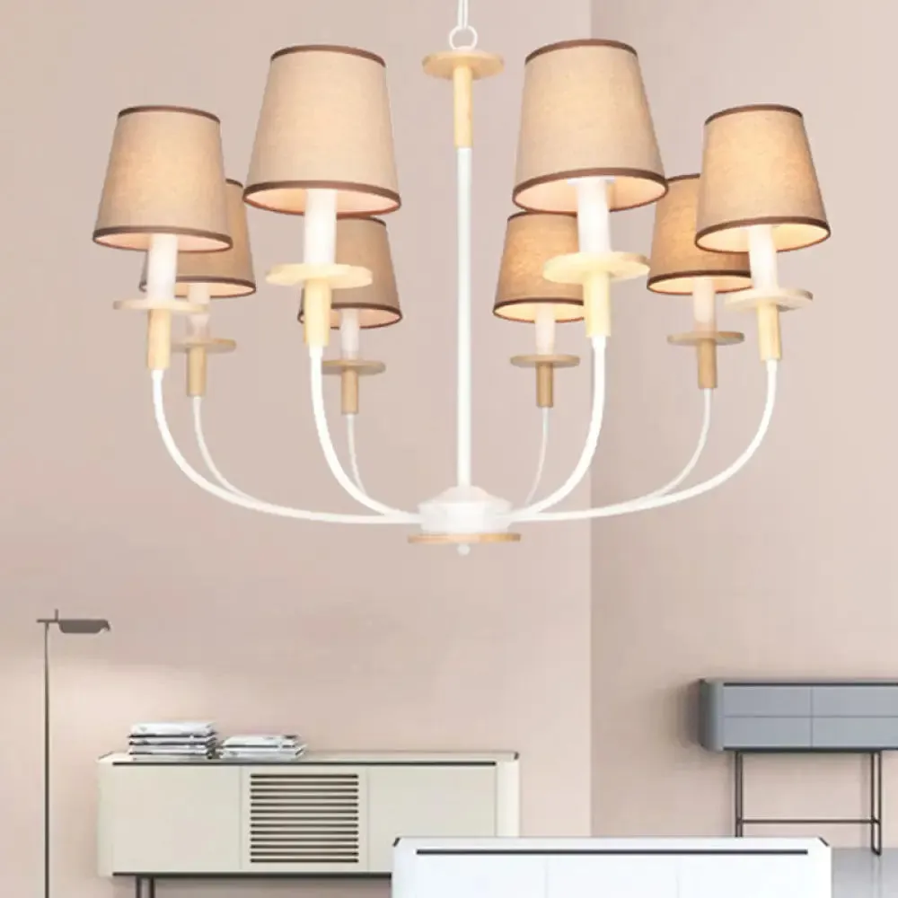 Modern Pendant Light with Flaxen Barrel Fabric Shade - 6/8 Heads