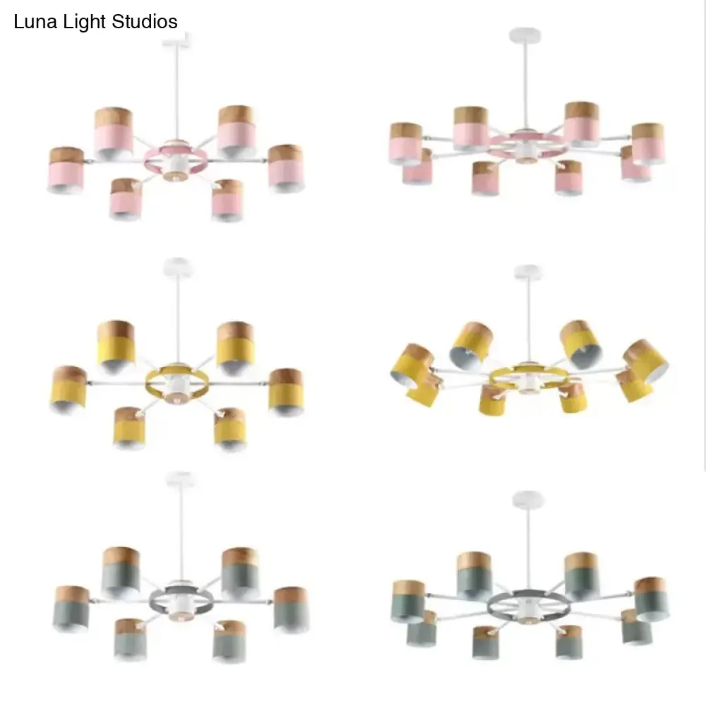 Modern Rotatable Metal Cylinder Chandelier: Macaron Style Ceiling Light for Nursing Room