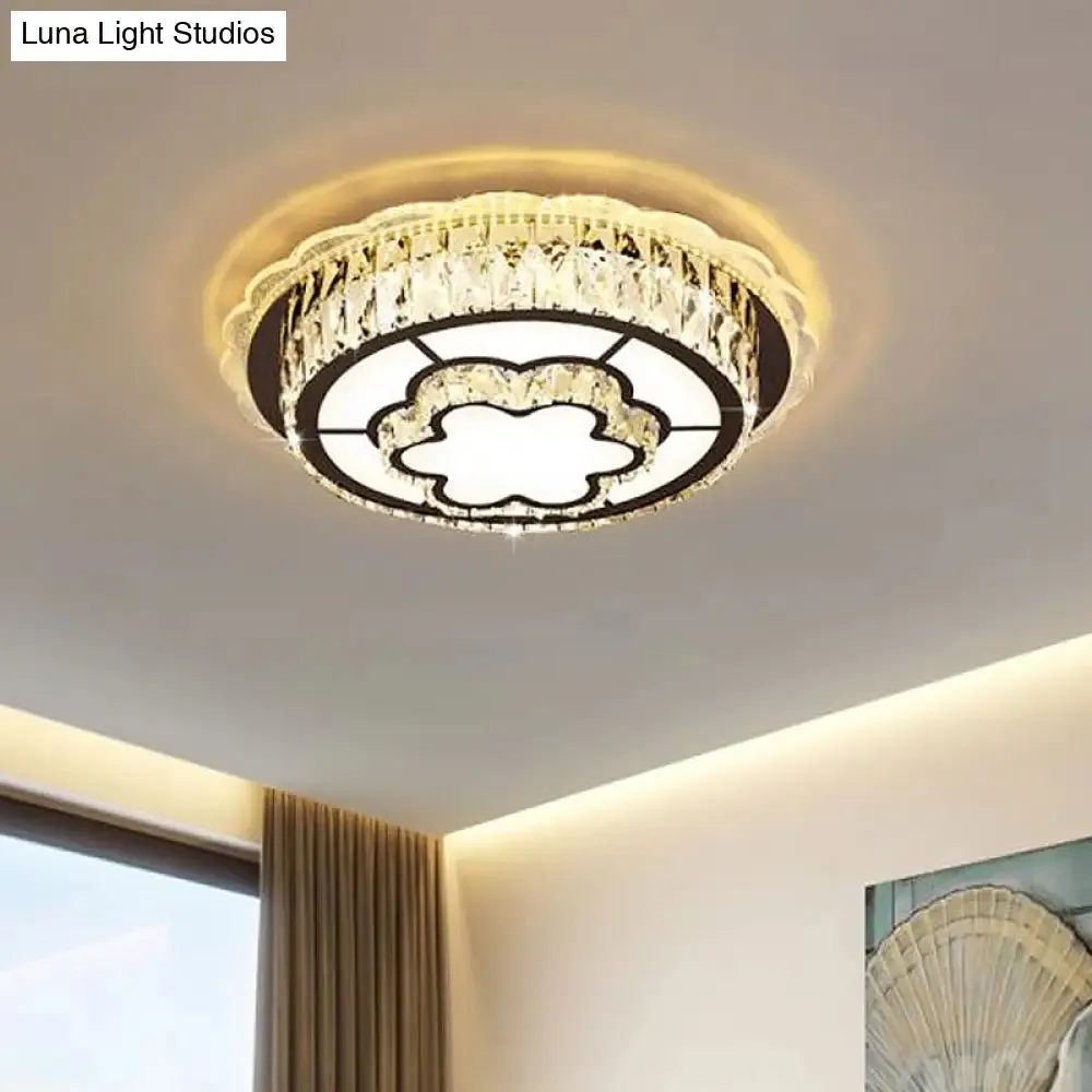 Modern Round Crystal Ceiling Lamp with Stainless-Steel LED Flush Mount Lighting and Heart/Flower Pattern