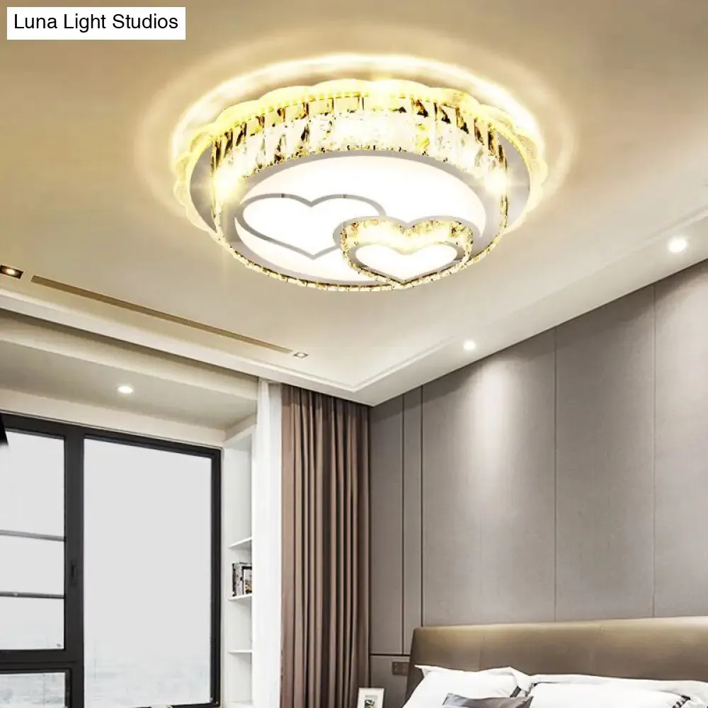 Modern Round Crystal Ceiling Lamp with Stainless-Steel LED Flush Mount Lighting and Heart/Flower Pattern