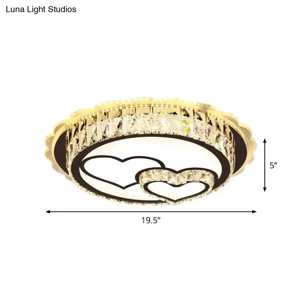 Modern Round Crystal Ceiling Lamp with Stainless-Steel LED Flush Mount Lighting and Heart/Flower Pattern