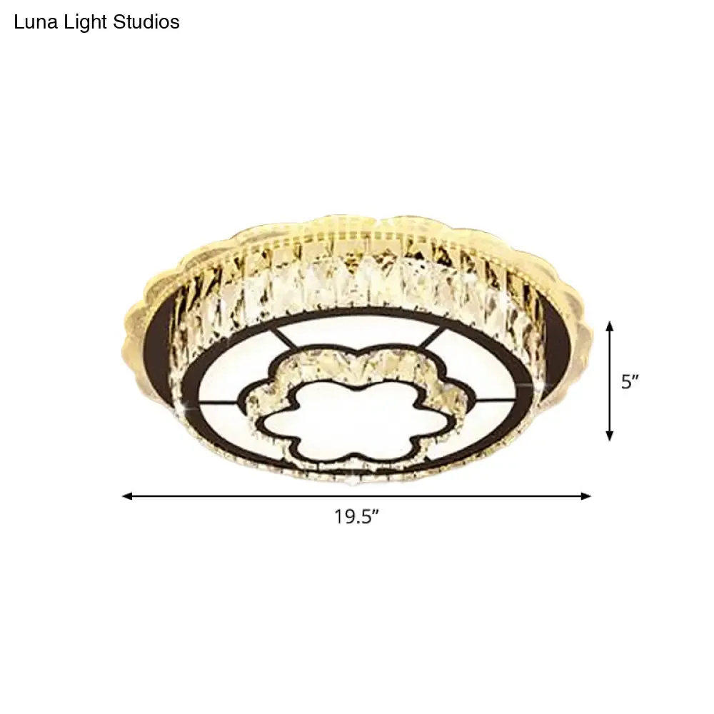 Modern Round Crystal Ceiling Lamp with Stainless-Steel LED Flush Mount Lighting and Heart/Flower Pattern