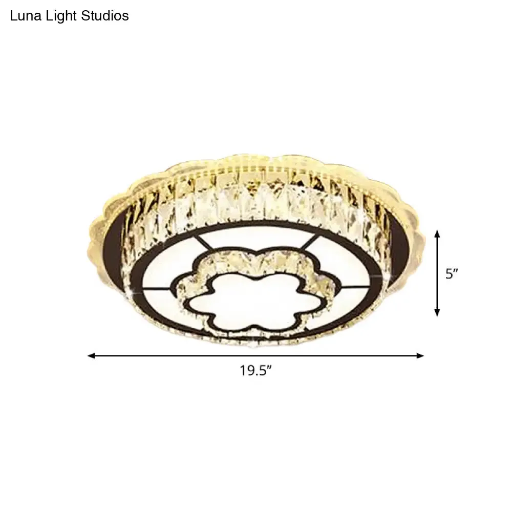 Modern Round Crystal Ceiling Lamp with Stainless-Steel LED Flush Mount Lighting and Heart/Flower Pattern