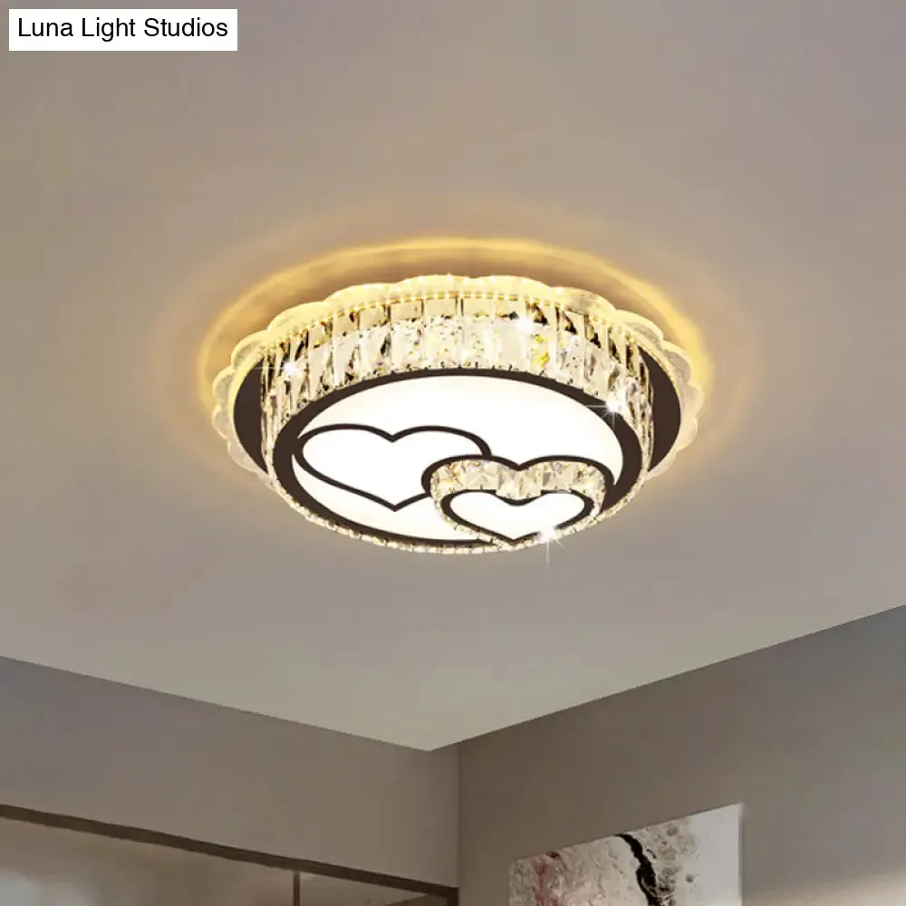 Modern Round Crystal Ceiling Lamp with Stainless-Steel LED Flush Mount Lighting and Heart/Flower Pattern