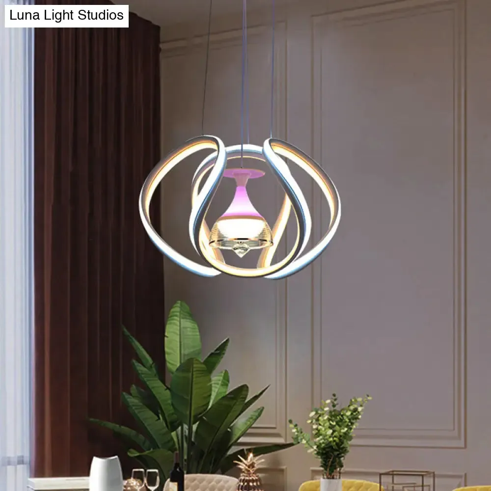 Modern White Acrylic LED Wave Ceiling Pendant Lighting Fixture with Wine Cup Inside for Dining Room