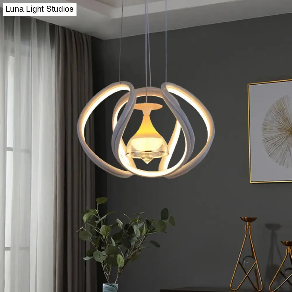 Modern White Acrylic LED Wave Ceiling Pendant Lighting Fixture with Wine Cup Inside for Dining Room