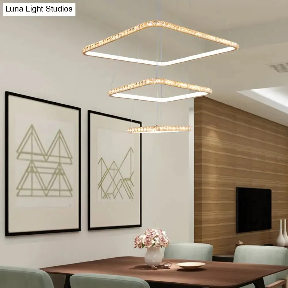 Modernism 3-Tier Gold Chandelier with Clear Crystal LED Pendant - Restaurant Lighting in 3 Colors
