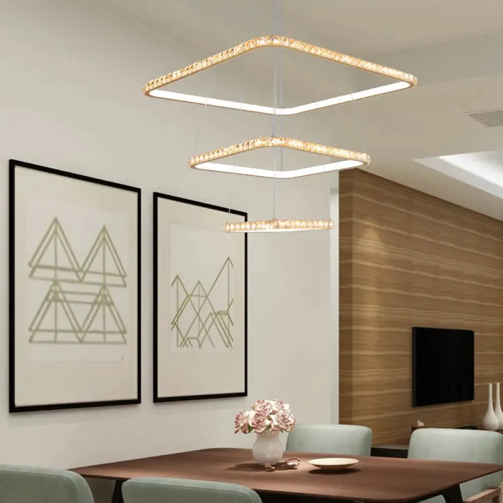 Modernism 3-Tier Gold Chandelier with Clear Crystal LED Pendant - Restaurant Lighting in 3 Colors