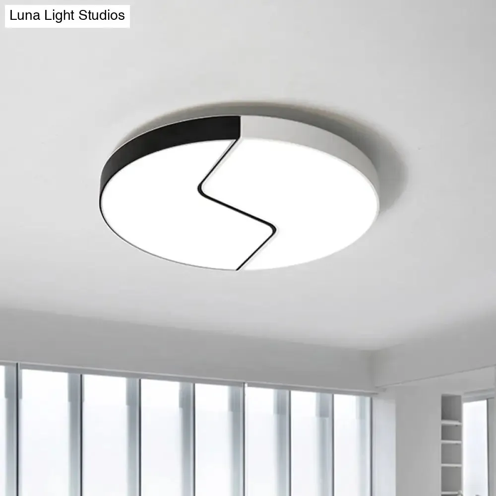 Nordic LED Ceiling Flush Lamp with Acrylic Shade and Black/White Finish in White/Warm Light