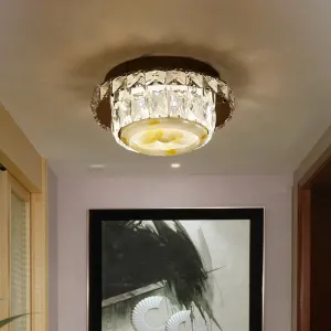Simple LED Chrome Flush Mount Ceiling Lighting for Corridor - Crystal Block Round/Square Shape