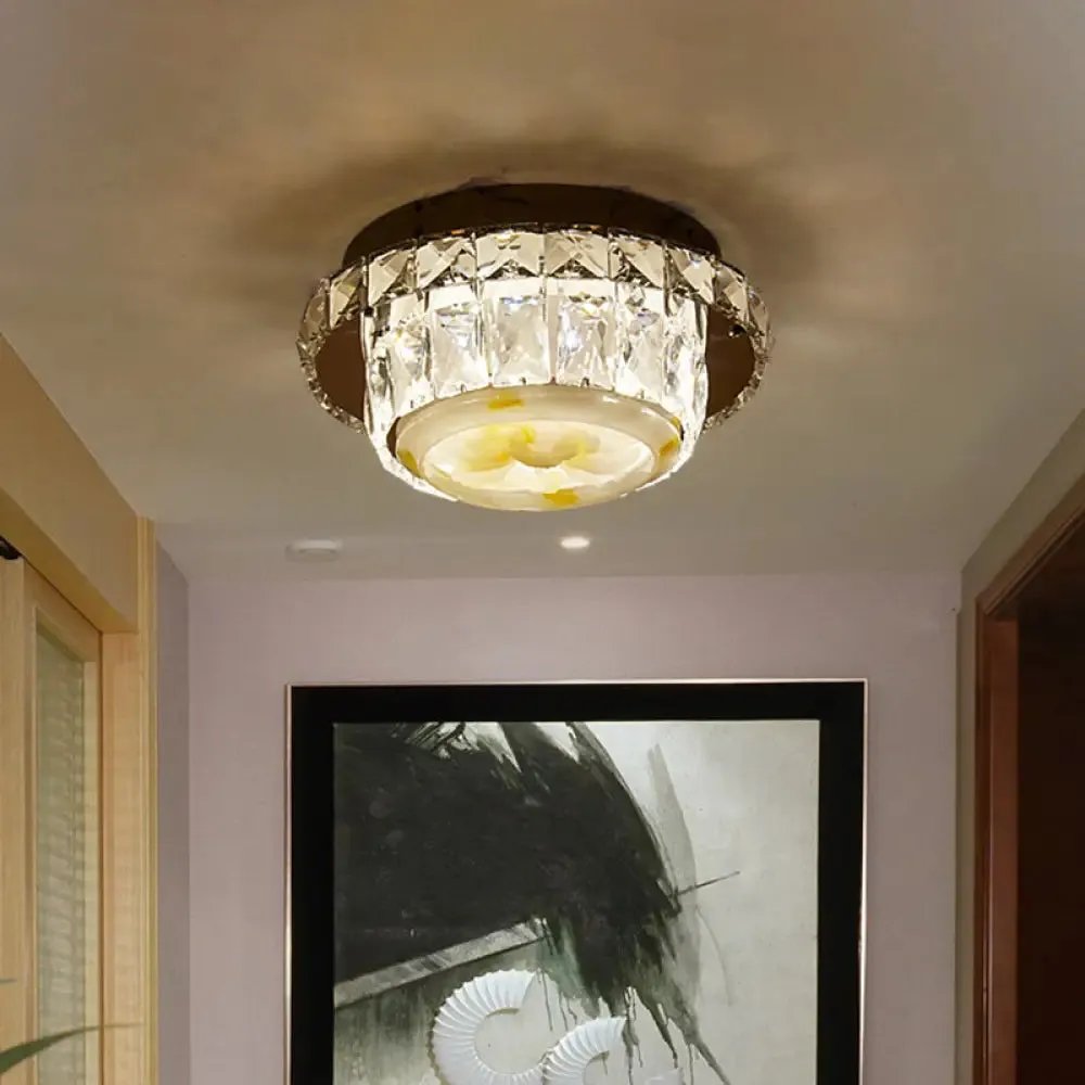 Simple LED Chrome Flush Mount Ceiling Lighting for Corridor - Crystal Block Round/Square Shape