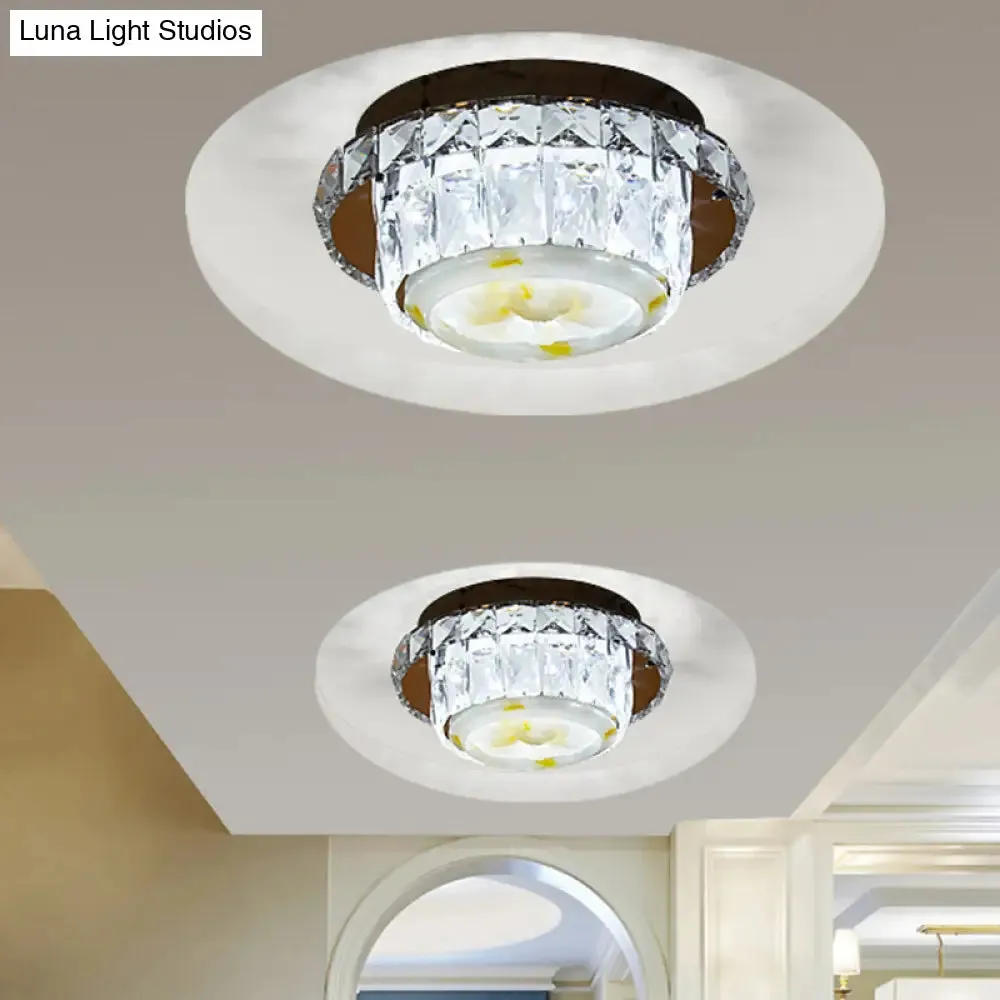 Simple LED Chrome Flush Mount Ceiling Lighting for Corridor - Crystal Block Round/Square Shape